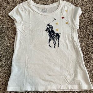 Girls POLO Ralph Lauren Tshirt - White - Horse - Hearts -  Size 7